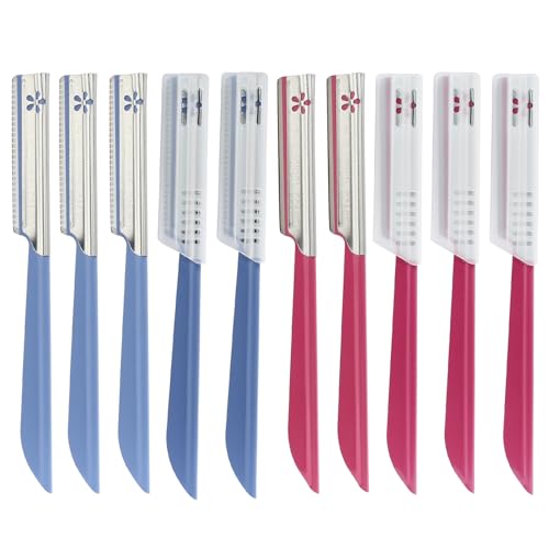 10 pcs Eyebrow Razor WomenFace Razors Facial Hair Removal Exfoliating Dermaplaning Tool Face Shavers Upper Lip Hair Removal Travel Razor(Red and Blue)