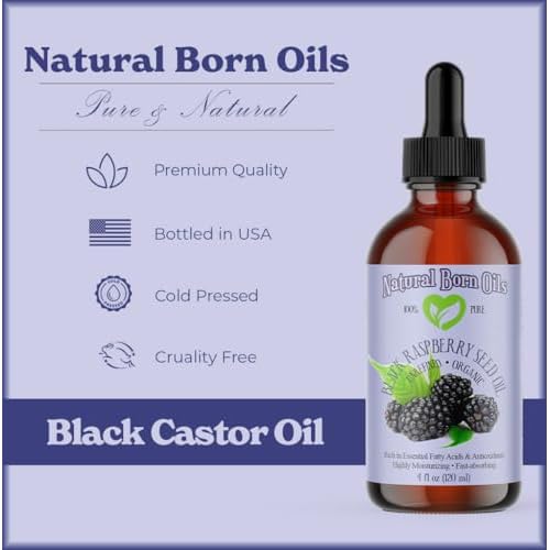 Natural Born Oils Black Raspberry Seed Oil, 8oz, Organic, Cold-Pressed, Antioxidant-Rich, Skin Rejuvenation, Hair Vitality