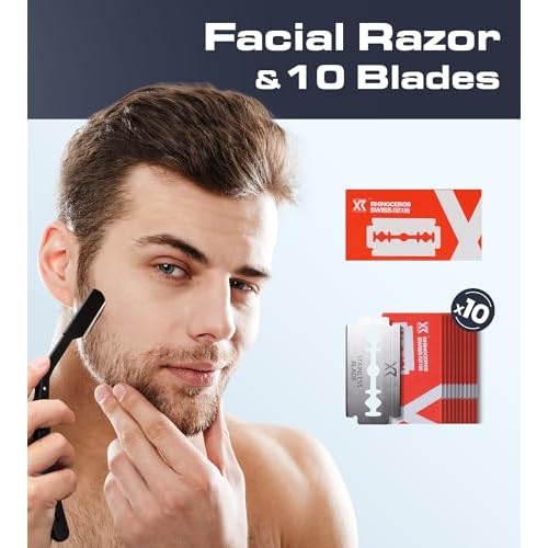 FERRISA Back Shavers for Men, Body Shaver for Men with Long Handle with 2 Shock Absorber Flex Heads, Men's Back Shaver with Facial Razor & 10 Blades