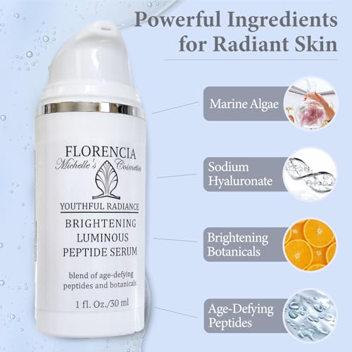 Florencia Brightening Luminous Peptide Serum - Age-Defying Face Serum with Peptides, Sodium Hyaluronate & Organic Botanicals ? Helps to Reduce Wrinkles, Illuminate Complexion, 1 Oz