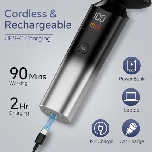 Electric Razor for Men, Rechargeable Electric Shaver for Men, Waterproof 3D Rotary Shaving, Wet/Dry Cordless 3-in-1 Electric Shaver with Beard Trimmer, Sideburn & Nose Hair Groomer