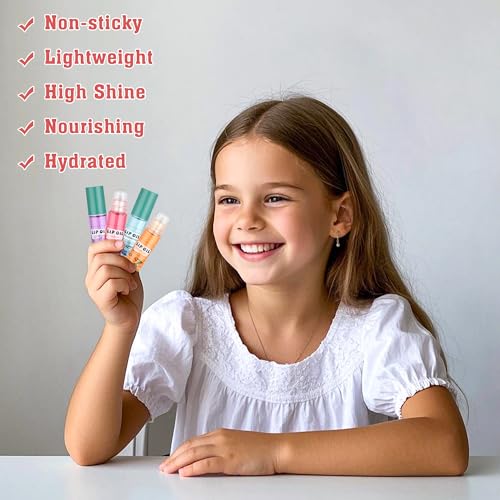 6Pcs Roll On Lip Gloss Set£¬Mini kids Lip Gloss Fruit Flavored£¬Moisturizing Lip Oil Make up for Teens and Girls£¬Hydrating Long Lasting Glossy,Christmas Party Favors Gift£¬Vegan & Cruelty-Free
