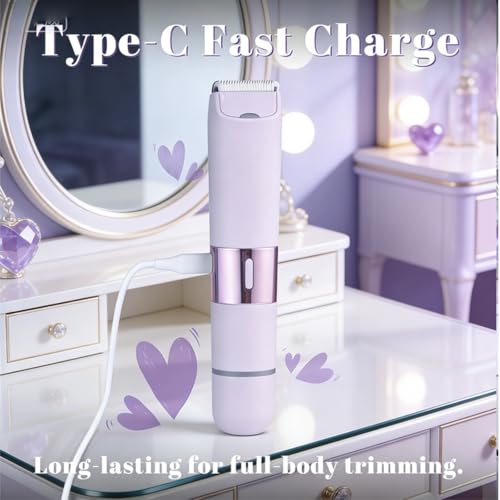 Women Trimmer for Pubic Hair, Womens Shaver for Pubic Hair, Waterproof Painless Bikini Trimmer Electric Razor for Women Teen Girl Gifts, Purple