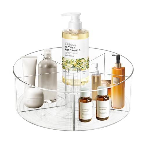 360¡Æ Rotating Makeup Organizer 11.5" Clear Turntable Lazy Susan Organizer for Vanity, Bathroom Counter, Pantry, Cabinet, Spinning Cosmetic Storage Holder with 5 Dividers for Skincare, Makeup Brushes