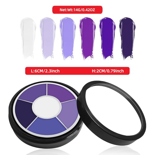 6 Color Purple Face Paint Palette, Professional Body Paint Violet Makeup, Washable Formula, Vibrant Purple Face & Body Paint for Halloween, Cosplay SFX, Dress Up Part