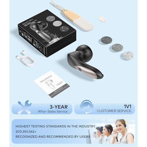 Rechargeable Electric Callus Remover for Feet with Vacuum, Pumice Stone Foot File for 100% Full Foot Care Coverage, 2-Speed & 3 Grinding Heads, Ideal Gift for Dead, Hard Cracked Dry Skin, Black