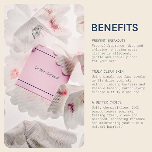 The Skinny Confidential Disposable Face Towels, 50 Count - Silky Soft Gentle Facial Towels for Makeup Removal - 80% Viscose Rayon, 20% Polyester for Sensitive Skin
