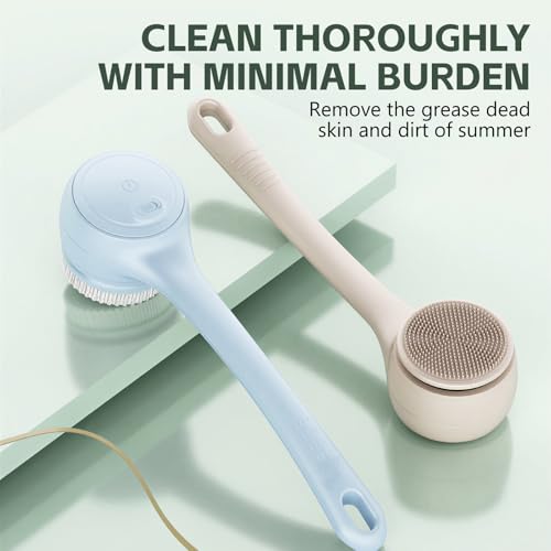 Electric Back Scrubber for Shower - IPX7 Waterproof Rechargeable Dual Handle Power Exfoliating Bath Brush with 3 Heads 2 Speeds for Cleansing, Exfoliating & Massaging Skin (Beige)