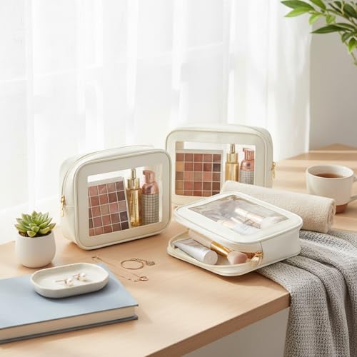 Abbylike 6 Pcs Clear Makeup Bags Mother's Day Travel Nylon Clear Cream Toiletry Bag Bulk Car Organizer Case Waterproof Toiletry Pouch with Golden Zipper for Teacher Mother Women Wedding Gift