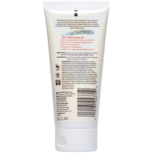 Palmer's Cocoa Butter Formula Shimmer Body Lotion with Vitamin E,5.25 Fl Oz,Radiance Body Gloss,Help Blur Veins,Cellulite,Marks,48 Hour Moisture,(Pack of 2)