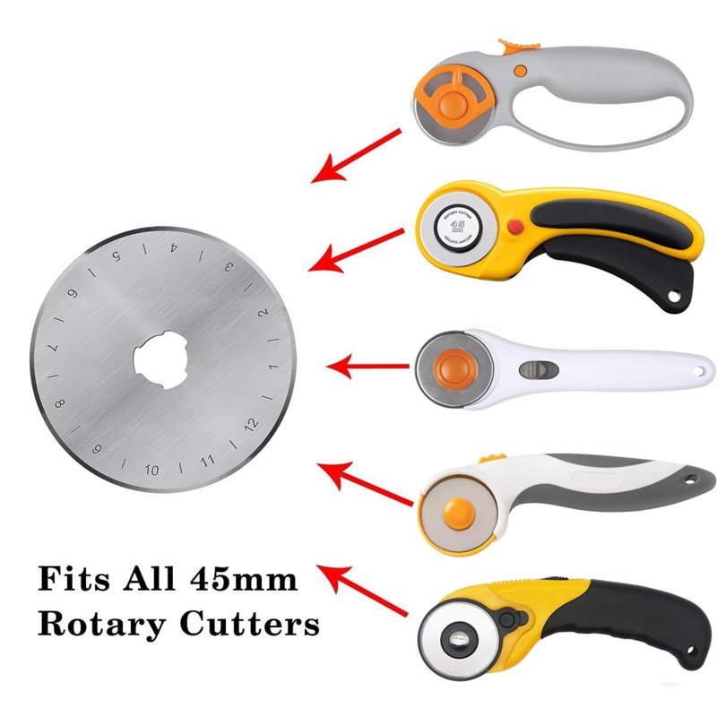 45mm Rotary Cutter Blades Set - 10 Sharp Replacement Blades for Quilting & Crafting