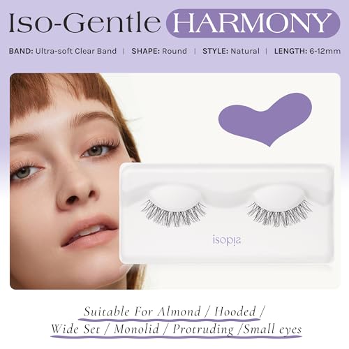ISOPIA False Eyelashes, Ultra Soft Clear Band Lashes Wispy, Reusable Strip Lashes, Natural Lashes 1s Wearing Starter Friendly Kit (HARMONY)