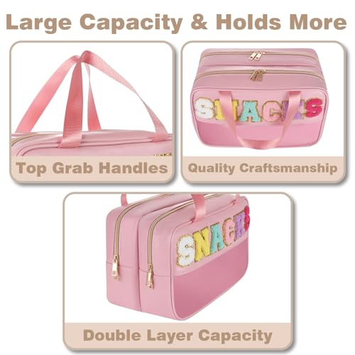 Snack Bags for Travel Varsity Letter Pouch Clear Toiletry Bag Snacks Bag Pouch, Preppy Clear Cosmetic Bag, Large Travel Bags for Women
