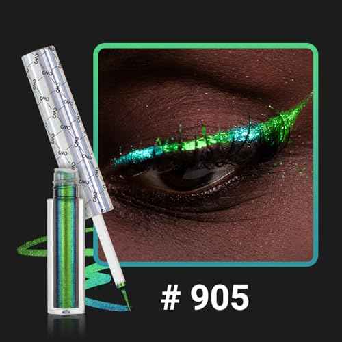 CHARMACY Multichrome Eyeliner Liquid Liner, Glitter liquid eyeliner waterproof, Metallic Intense Color Shifting Colorful Eyeliner, Long wearing, Ultra-Fine Tip Smudge-proof, GREEN INDIGO 905