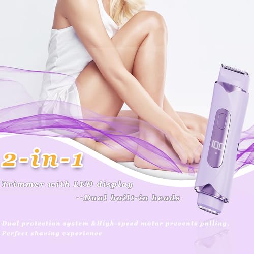 Bikini Trimmer for Women & Body Shaver | Dual Head Electric Razor for Pubic Hair with Multi-Guard Protection | Rechargeable with Display Smooth Trimming for Bikini, Face, Legs, Underarms, Arms