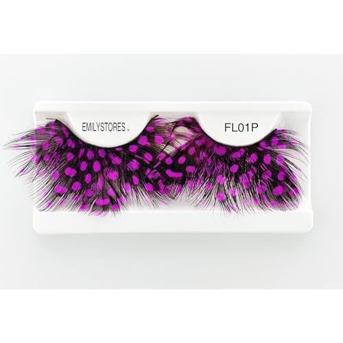 EMILYSTORES Pink Dots Faux-Feather False Eyelashes Halloween Colorful Eye lashes Extension For Beetlejuice Costume Cosplay Show Looking Masquerade Party Eyelashes 1 Pair