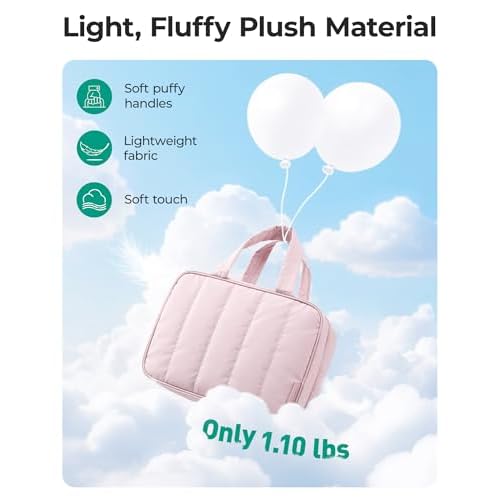 BAGSMART Travel Toiletry Bag for women, Portable Hanging Hook Makeup Bag Organizer, Waterproof Makeup Cosmetic Bag, for Full-Size Accessories, Toiletries, Pink