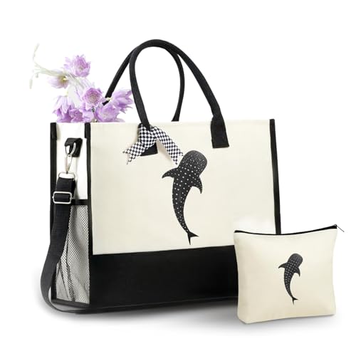 InnoBeta Whale Shark Gifts for Women, Whale Shark Themed Tote Bag with Makeup Pouch Set, Gift for Whale Shark Lovers on Christmas, Birthday