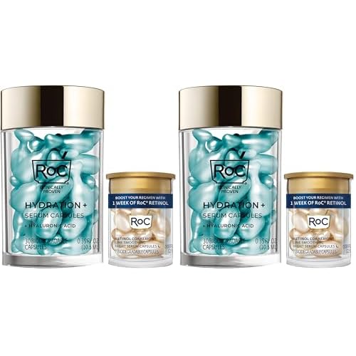 RoC Multi Correxion Hyaluronic Acid Night Serum Capsules (30 CT) for Intense Hydration + RoC Retinol Capsules (7 CT), Anti-Aging Skin Care Wrinkle Treatment for Women and Men, (Pack of 2)