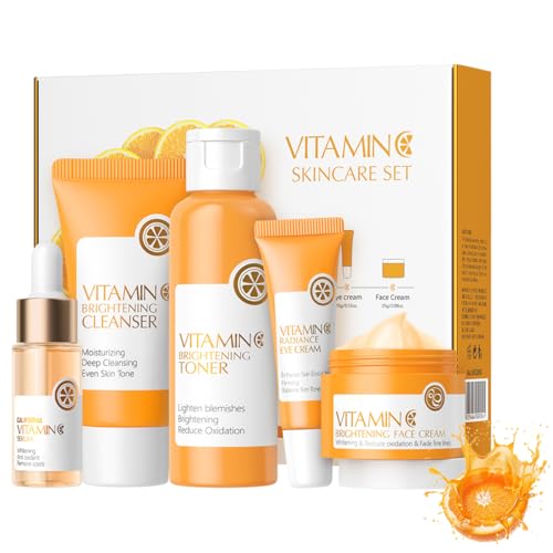 Vitamin C Skincare Set, Complete Face Care Kit with Cleanser, Toner, Serum, Eye Cream and Face Cream
