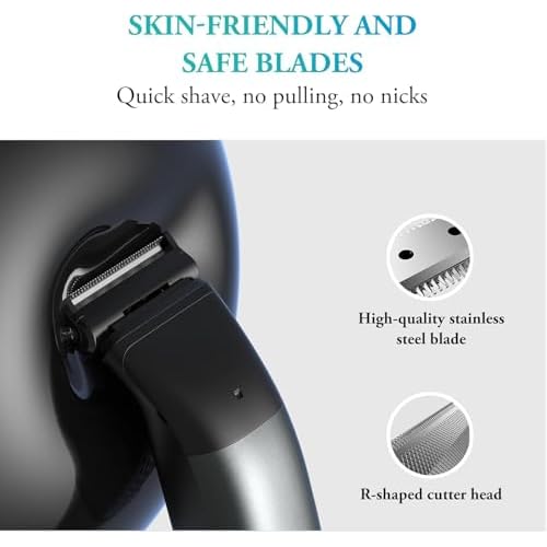 Body Hair Trimmer for Men - 2 in 1 Dual-Head Electric Shaver & Groomer, Ball Shaver with 30¡Æ Rotating Blade Adjustable Comb Mens Electric Razor IPX6 Wet & Dry for Face Groin Pubic Hair Trimmer Black