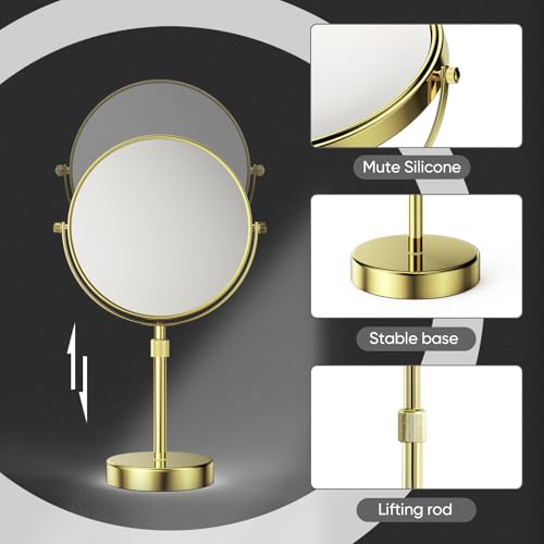 Nicesail Height Adjustable 15~19¡± Tall Table Mirror, 1X 10X Magnifying Mirror Double Sided for Makeup&Shaving, Desk Vanity Mirror Tabletop 360 Rotation of 8¡± Face, Bathroom Shiny Gold Makeup Mirror