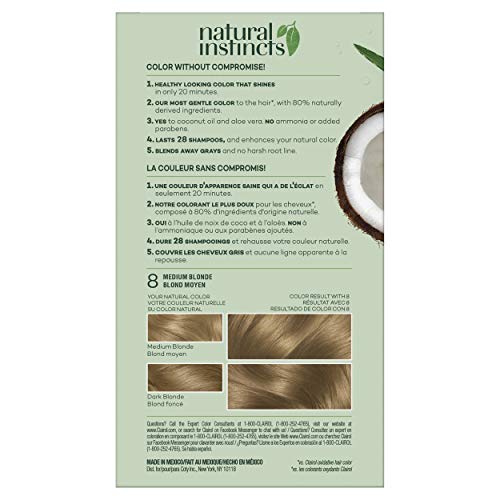 Clairol Natural Instincts Demi-Permanent Hair Dye | Medium Blonde | Shade 8 | Pack of 2