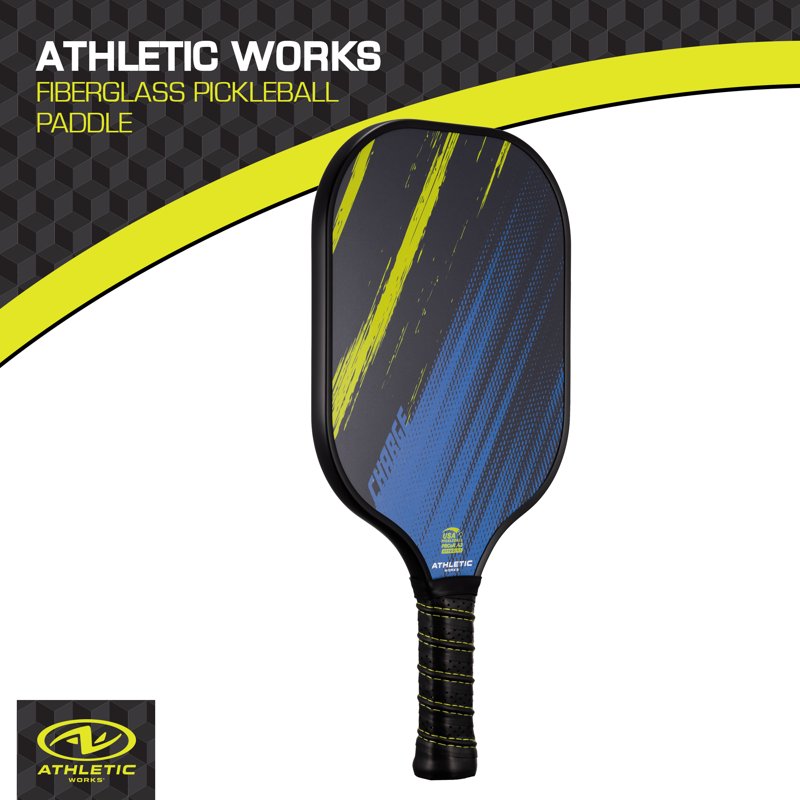 (2 Pack) Athletic Works Charge Fiberglass Pickleball Paddle – Blue, Yellow Variation
