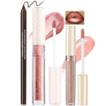 Noerrors 3 in 1 Nude Peach Lip Kit with Beige Liquid Lipstick Hydrating Lip Gloss Liner Trio, Matte Velvet Lip Glaze Moisturizing Lip Gloss and Creamy Lip Pencil Set, Long Wear Glossy Pale Lip Combo