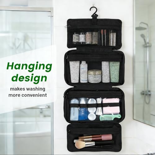 4-Layer Foldable Hanging Toiletry Bag ? Large Capacity Travel Organizer with Dry-Wet Separation, Portable Toiletry Kit for 3-5 People (Black)