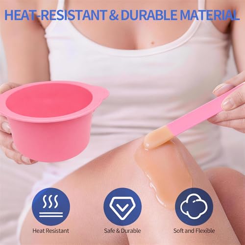 Silicone Wax Warmer Liner, Non-Stick Reusable Wax Pot Insert for Wax Warmer, Easy-to-Clean Silicone Wax Bowl with 2 Wax Spatulas (Pink)