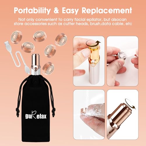 Replacement Heads for Flawless Facial Hair Remover, Replacement Blades for Finishing Touch Flawless Hair Removal Gen 2, 6 Count 18k Gold Heads with Storage Bag