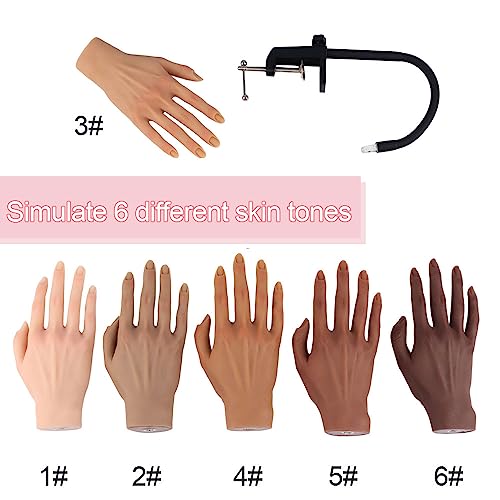 Silicone Practice Hand for Acrylic Nails, Mannequin Hands for Nails Practice with Adjustable Bracket, Life Size Fake Hand for DIY Nails/Nail Art Beginners/Nail Salon Artists