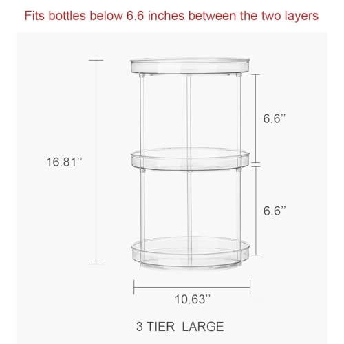 ROWNYEON 360 Rotating Makeup Organizer,3 Tier Skincare Organizers Spinning Organizer Bathroom Counter Organizer Perfume Organizer Kitchen Storage |10.6 Inches | Clear
