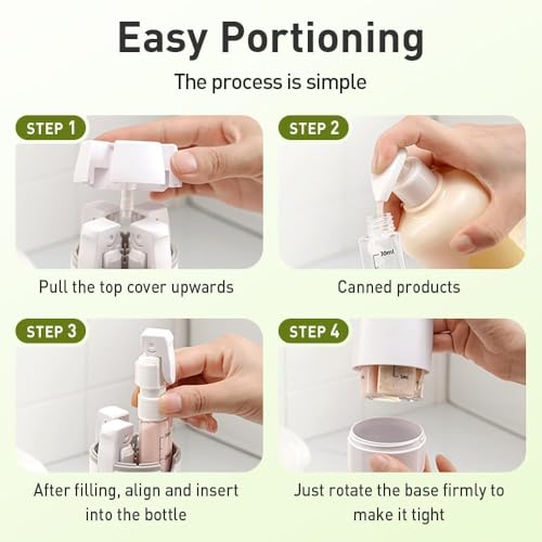 4 in 1 Travel Dispenser, 4 Pack 30ML Travel Bottles for Toiletries, Leak Proof Travel Size Containers, Portable for Shampoo Lotion Conditioner Cream (Green)
