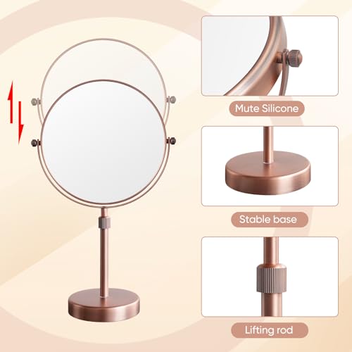 Nicesail Table Mirror 1X 10X Magnifying Mirror Double Sided, Makeup Mirror for Desk 360 Rotation 8 Inch Face Mirror, Matte Rose Gold
