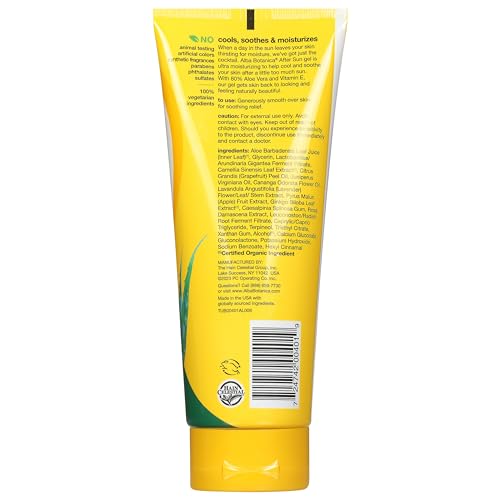 Alba Botanica Aloe Vera Gel for Skin, Cooling After Sun Treatment for Face and Body, Made with Purity Certified 80% Aloe Vera Gel Formula, 8 fl. oz. Tube (Pack of 2)