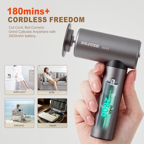 Premium Electric Foot Callus Remover, Ergonomic T-Grip 2600mAh Rechargeable 3-Speeds All Metal Foot File for Dead Skin Cracked Heels Pedicure kit at Home with 60pcs Sandpaper Pads