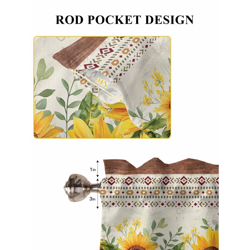 Farmhouse Sunflower Tier Curtains - Light-Filtering Window Treatment for Bedroom & Bathroom