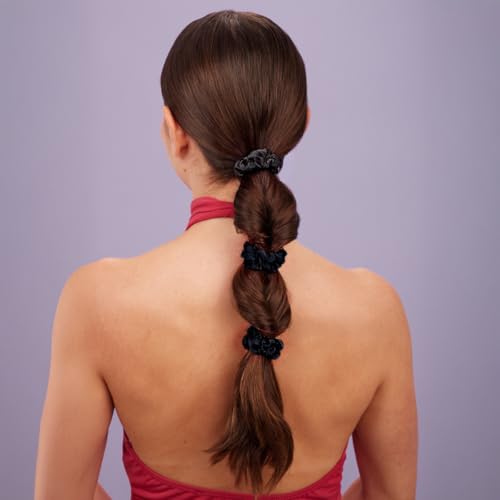 Goody Ouchless Skinny Satin Scrunchies, Frizz Fighting, No Damage Scrunchies, Gentle, Secure & Creaseless Hair Ties for Day and Overnight, All Hair Types, Gifts for Women & Girls, 8 Ct, Black