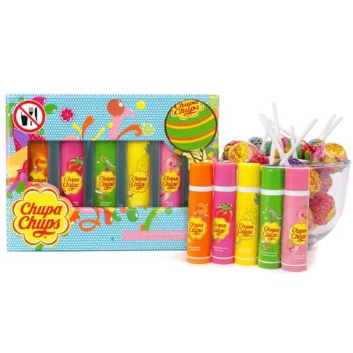 Chupa Chups Lip Balm Collection, 5 Assorted Fruit Flavors, Lip Licking Lip Balms Gift Set