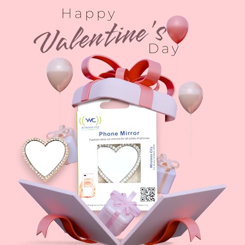 Wireless City Heart Phone Mirror Stick-On (2 Pack), Silver & Gold Diamond Bling Makeup Mirrors, 5.5cm Ideal for Makeup and Women¡¯s Touch-Ups
