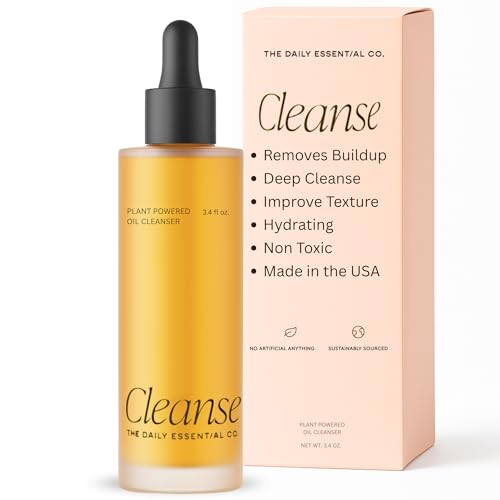 The Daily Essential Co. Jojoba Oil Facial Cleansing Oil, Makeup Remover for Sensitive, Oil Cleanser for Face, Blackhead Removal, Premium Skin care, Hydrating (Cleanser)