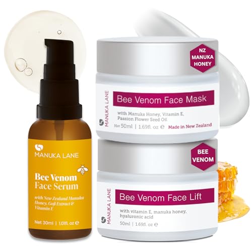 Manuka Lane New Zealand Bee Venom Complete Skin Care Regimen | Includes (1) Bee Venom Face Mask, (1) Bee Venom Face Serum, (1) | Powerful, Safely Derived, and Natural Ingredients.
