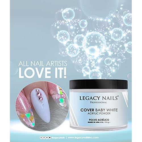Legacy Nails Professional Cover Acrylic Powder, 4 ounces - Ideal For French Nail Art, Create Nail Art, Nail Extension That Provide a Healthy, Natural Look To Nails (BABY WHITE)