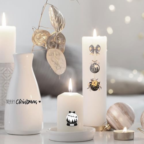 Candle Tattoos, 6 Sheets Christmas Winter Candle Stickers Decorative Decals for Crafts Candle Scrapbook DIY Snowman Merry Christmas Table Home Decorations