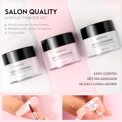 Morovan Professional Acrylic Nail Kit: Beginners Nail Kit Set for Starter Acrylic Nail Set with Drill Powder U V Nail Light Gift Home Salon Christmas Gift