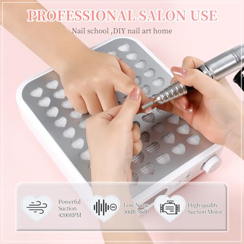 ANGNYA Nail Dust Collector with Lamp,Vacuum Fan Rechargeable Dust Collector with Dust Brush Powerful Brushless Dust Collector for Acrylic Gel Nail Polishing, Perfect for Salon Home Use