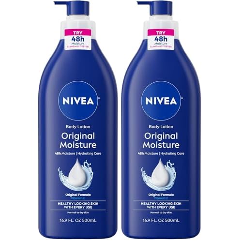 NIVEA Original Moisture Body Lotion with Vitamin E,48-Hour Body Moisturizer for Normal to Dry Skin,16.9 Fl Oz Pump Bottle,(Pack of 2)