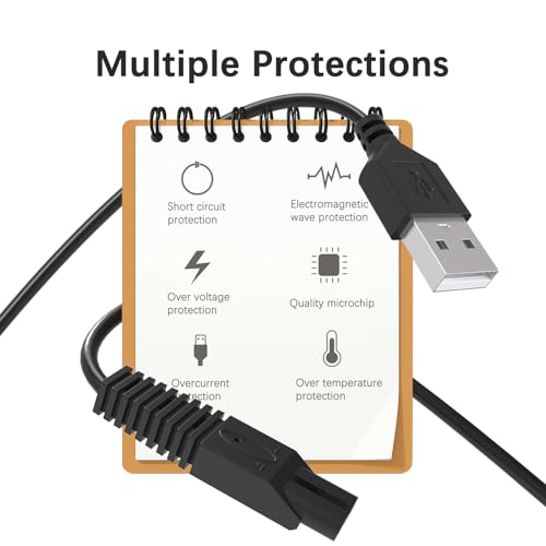 2 Pack USB Charger Cord for Remington Electric Shaver for Women, for Remington WDF5030A, WDF4816NA, WDF4821US, WDF4825 Trimmer Replacement Charging Cable, Power Cord Black
